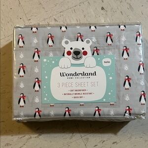 Brand New: WONDERLAND Gray Sheet Set with Penguins
